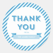 Modern Stripes Blue Baby Dusche Vielen Dank Runder Aufkleber (Vorderseite)