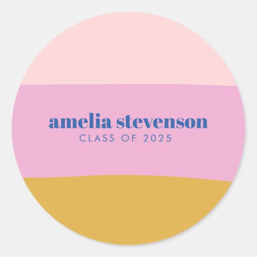 Modern Stripes Blue Yellow Custom Abschluss Runder Aufkleber (Vorderseite)