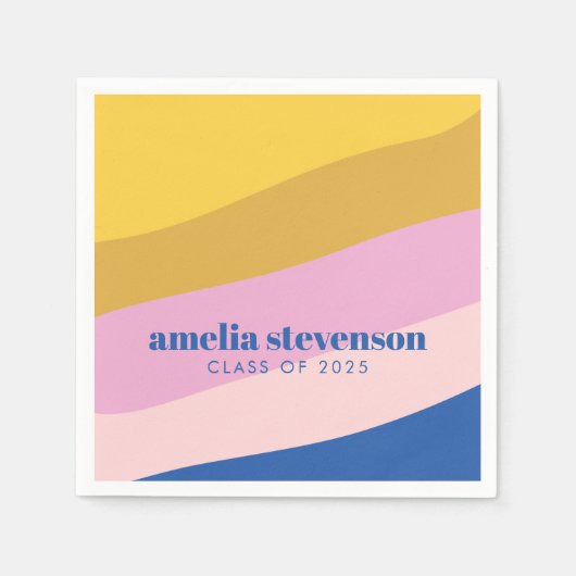 Modern Stripes Blue Yellow Custom Abschluss Serviette (Vorderseite)