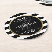 Modern Stripes Gold Border Familienname Runder Pappuntersetzer (Angewinkelt)