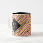 Modern Stripes Gold Glitzer Monogram Black Zweifarbige Tasse (Vorderseite Links)