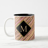 Modern Stripes Gold Glitzer Monogram Black Zweifarbige Tasse (Links)