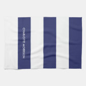 Modern stripes name monogramm marineblau weiß geschirrtuch (Horizontal)