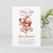 Modern Stroller Merry Little Christmas Baby Dusche Einladung (Stehend Vorderseite)