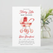 Modern Stroller Merry Little Christmas Baby Dusche Einladung (Stehend Vorderseite)