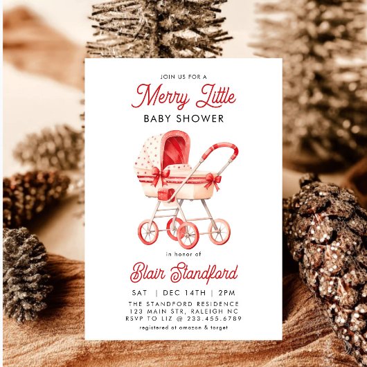 Modern Stroller Merry Little Christmas Baby Dusche Einladung