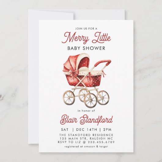 Modern Stroller Merry Little Christmas Baby Dusche Einladung (Vorderseite)