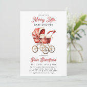 Modern Stroller Merry Little Christmas Baby Dusche Einladung (Stehend Vorderseite)