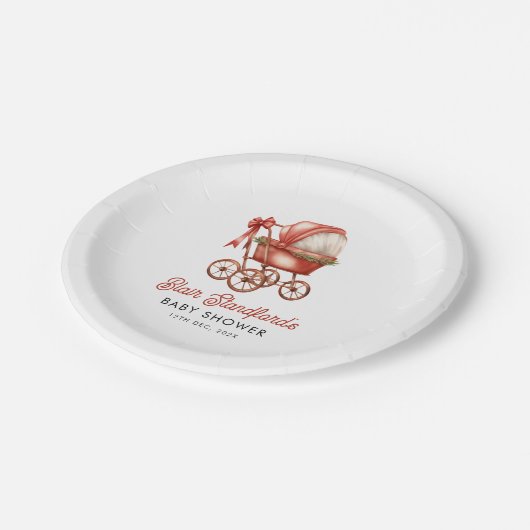 Modern Stroller Merry Little Christmas Baby Dusche Pappteller (Schrägansicht)