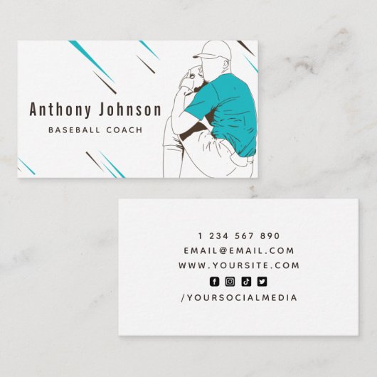 Modern Style Baseball Coach Trainer Social Media Visitenkarte (Vorne/Hinten)