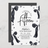 Modern & Stylish Black Bow Birthday Party Einladung (Vorne/Hinten)