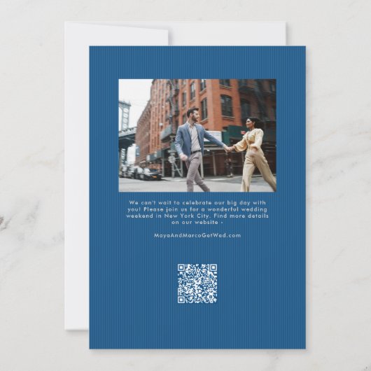 Modern stylish blue script two photo save the date (Rückseite)
