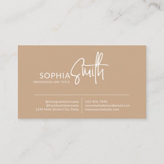 Modern Stylish Boho Cream Beige Handwritten Script Visitenkarte (Rückseite)