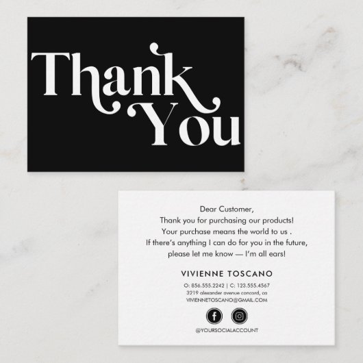 MODERN STYLISH BOLD Vielen Dank für Ihren Kauf Begleitkarte (Vorne/Hinten)