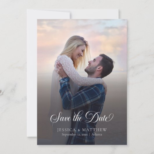 Modern Stylish Calligraphy Script Photo Wedding  Save The Date (Vorderseite)