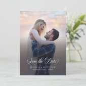 Modern Stylish Calligraphy Script Photo Wedding Save The Date (Stehend Vorderseite)