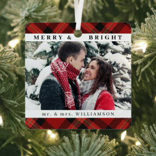 Modern Stylish Christmas Mr. und mrs Couple Foto Ornament Aus Metall