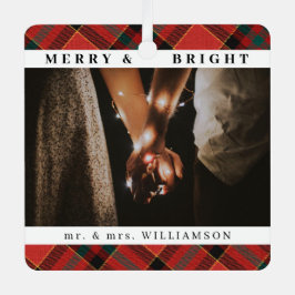 Modern Stylish Christmas Mr. und mrs Couple Foto Ornament Aus Metall