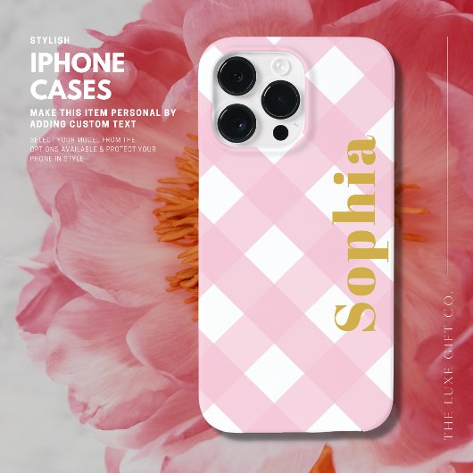Modern Stylish Elegant Pink and Gold Gingham Pläd Case-Mate iPhone Hülle