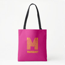 Modern stylish fuchsia &yellow monogram name Tote