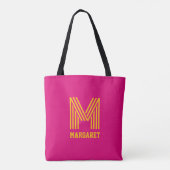 Modern stylish fuchsia &yellow monogram name Tote Tasche (Rückseite)