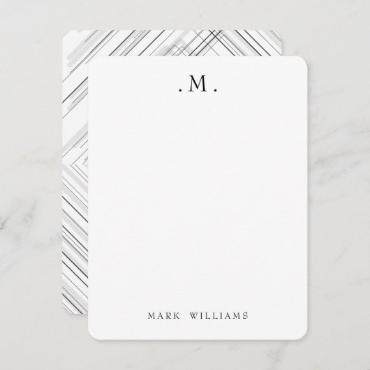 Modern Stylish Geometric Lines Monogram Stationery Mitteilungskarte (Vorne/Hinten)