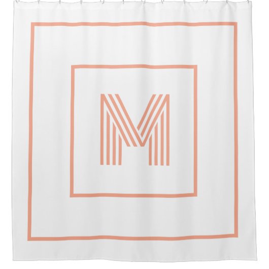  Modern stylish Initial Monogram white peach Duschvorhang (Vorderseite)