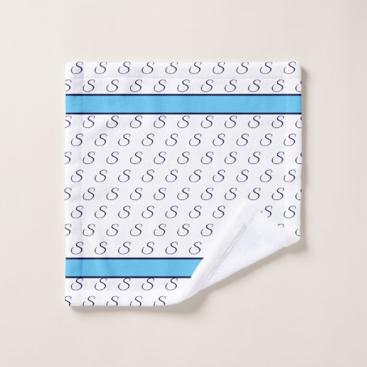 Modern Stylish Navy Blue and White Monogram Bath Badhandtuch Set (Waschlappen)