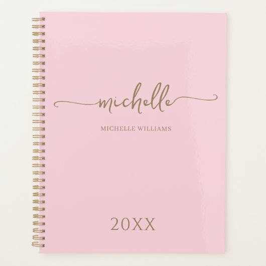 Modern Stylish Pink Gold Script Monogram 2023 Planer (Vorderseite)