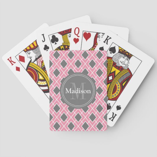 Modern Stylish Pink Grey Diamond Pattern Spielkarten (Rückseite)