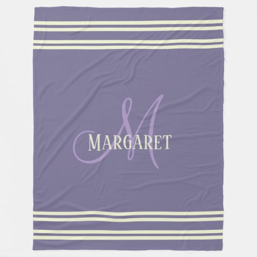 Modern stylish purple white personalized name  fleecedecke (Vorderseite)