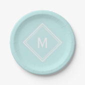 Modern Stylish Robin's Egg Blue Custom Monogram Pappteller (Vorderseite)