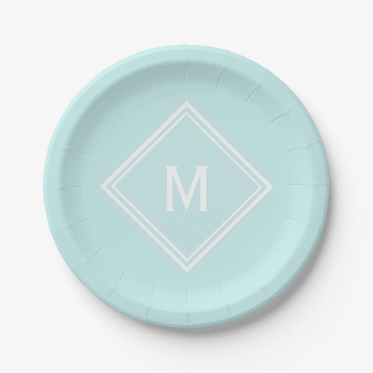 Modern Stylish Robin's Egg Blue Custom Monogram Pappteller (Vorderseite)