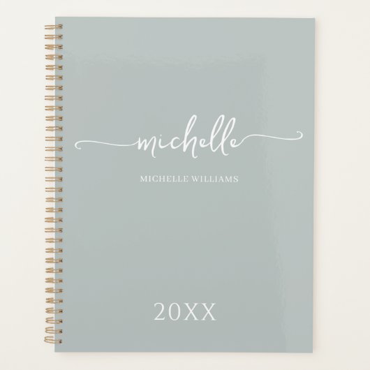 Modern Stylish Sage Green Script Monogram 2024 Planer (Vorderseite)