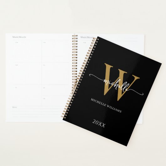 Modern Stylish Script Black Gold Monogram 2023 Planer (Anzeige)