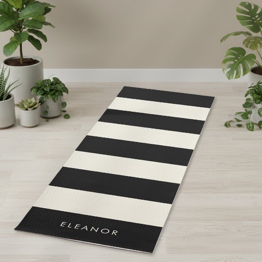Modern Stylish Simple Ivory and Black Custom Name Yogamatte