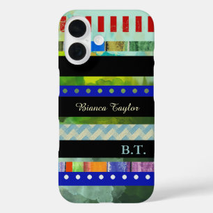 modern & stylish strimes & custom-name iPhone 16 hülle