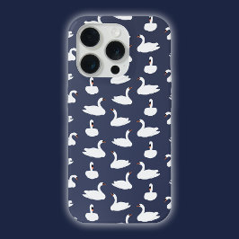 Modern Stylish Trendy Blue Swan Pattern Phone Case iPhone 15 Pro Hülle