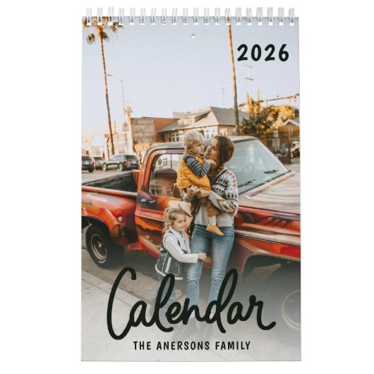 Modern Stylish Trendy Script Family Photo Monthly Kalender (Titelbild)