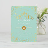 MODERN STYLISH WEDD Mini Gold Konfetti Minze Einladung (Stehend Vorderseite)