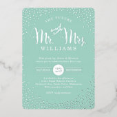 MODERN STYLISH WEDD mini silber Konfetti Minze Folieneinladung (Vorderseite)