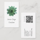 Modern Succulent Boho Botanical QR code Visitenkarte (Vorne/Hinten)