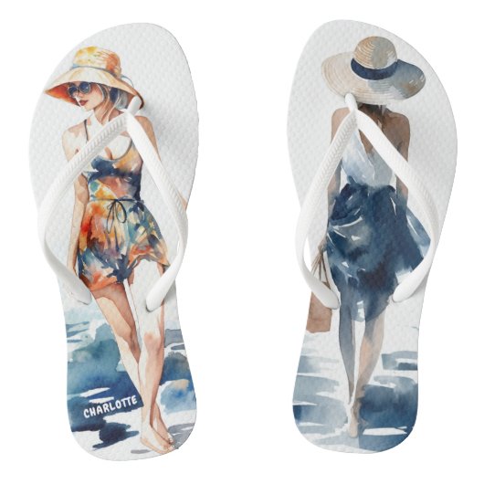Modern Summer Beach Mode Aquarellname Badesandalen (Fußbett)