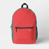 Modern Summer Coral Monogram Bedruckter Rucksack (Vorderseite)