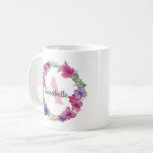 Modern Summer Pink Lila Blue Floral Monogram Kaffeetasse (Vorderseite Links)
