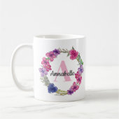 Modern Summer Pink Lila Blue Floral Monogram Kaffeetasse (Links)