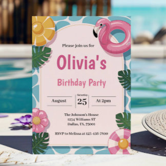 Modern Summer Pool Party Geburtstagsparty Einladung