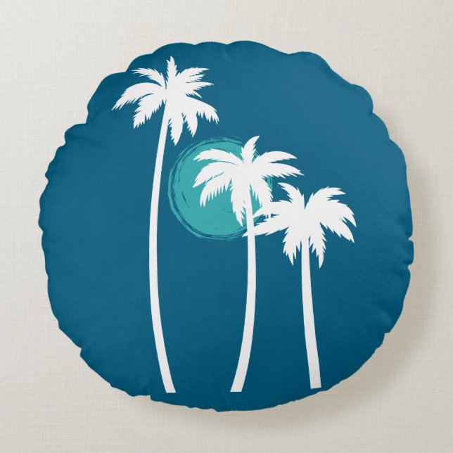 Modern Summer Vibes Palm Tree Sky Blue Rundes Kissen (Vorderseite)