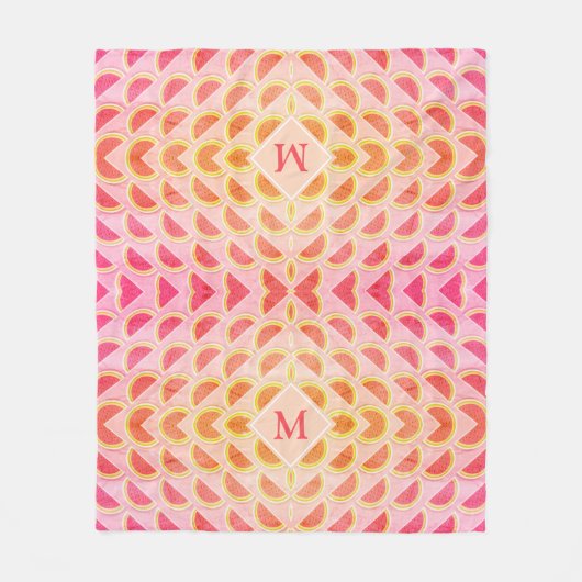 Modern Summer WATERMELON Pink MONOGRAM Fleecedecke (Vorderseite)
