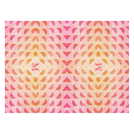 Modern Summer WATERMELON Pink MONOGRAM Tischdecke (Vorderseite (Horizontal))